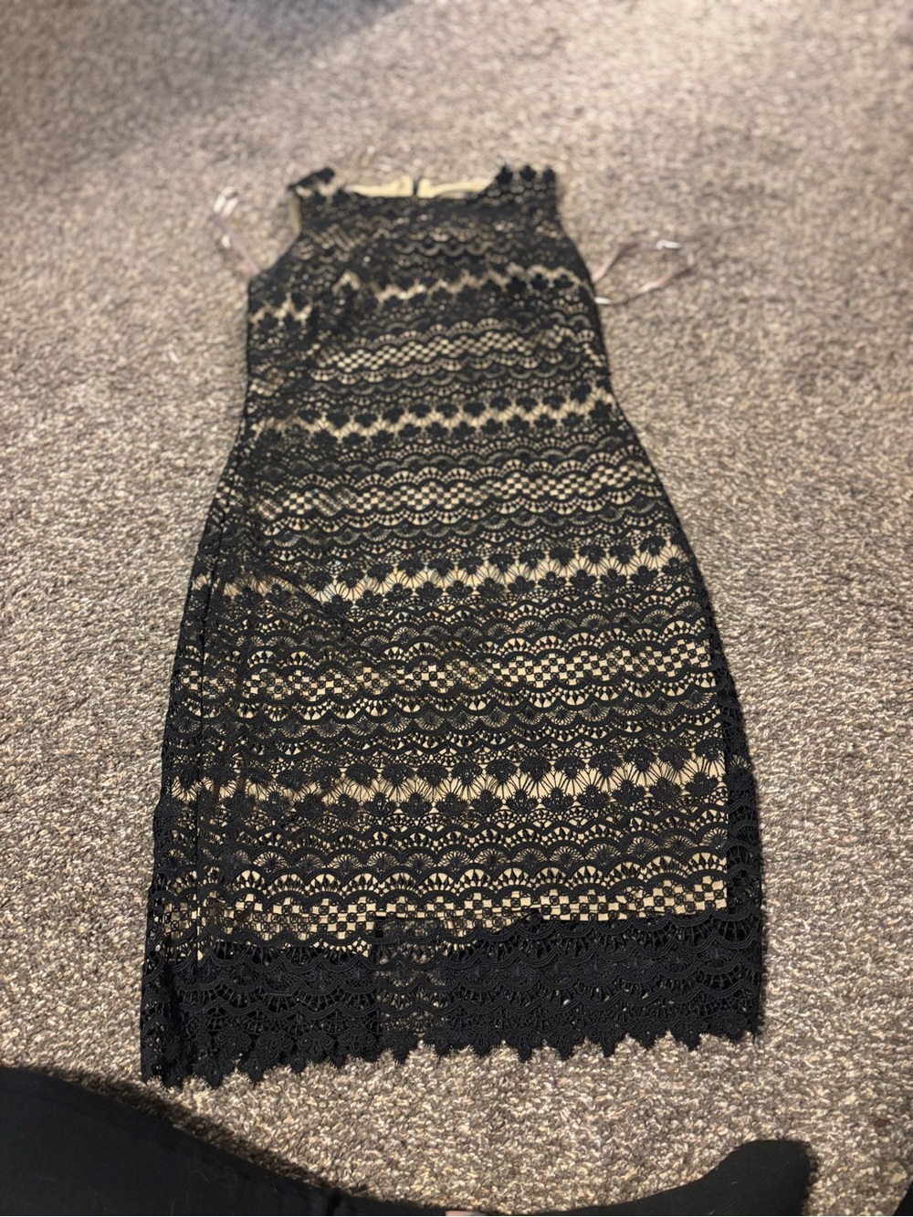 T Tahari Black Lace Midi Dress with Nude Lining